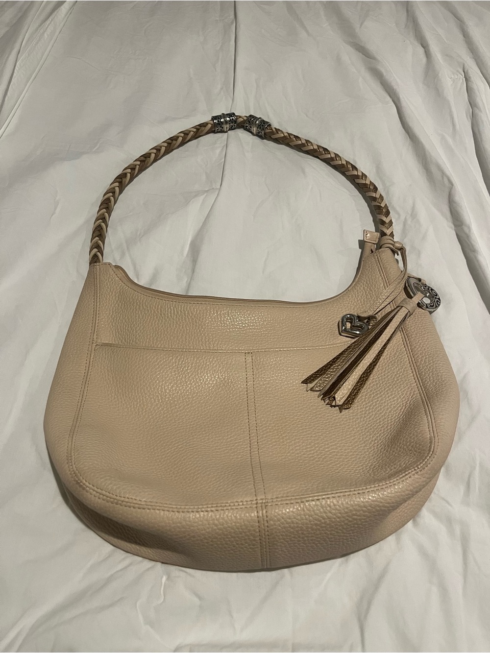 Brighton Beige Pebble Leather Hobo with Braided Strap